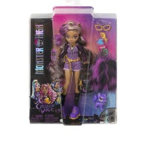 NWT Monster High CLAWDEEN WOLF Doll w/ Purple Streaked Hair,Accessories,Pet Dog